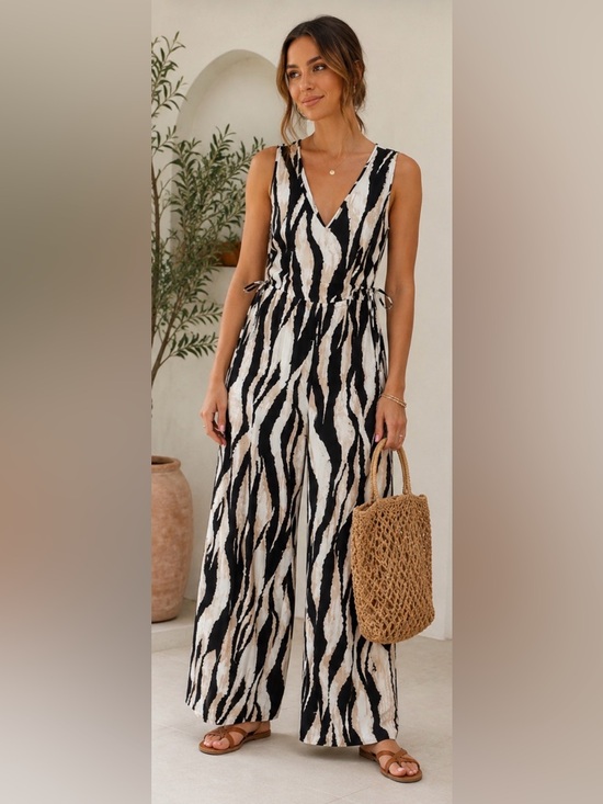 Vero Moda Dresses & Skirts - Vero Moda VMSARA Lea Sleeveless Wide Leg Jumpsuit – Zebra Print